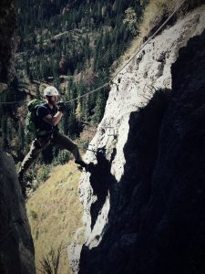 Nicolas im Fotoloch am Grünstein-Klettersteig 2016